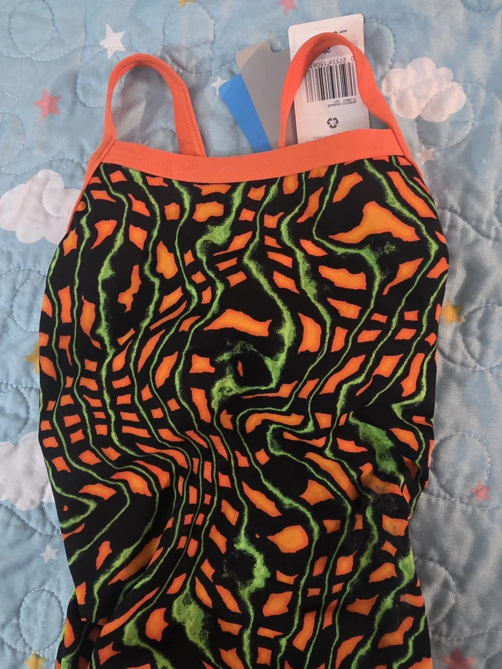 Kids SPEEDO Neon Orange & Green One-Piece Swimsuit